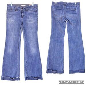 Y2K Gap Limited Edition Blue Jeans Women Sz 2 Medium Flare Bell Fringe Long Leg